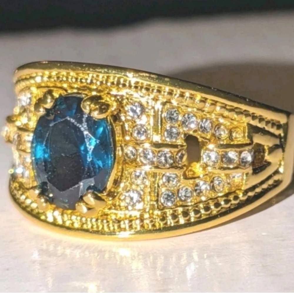Elegant Mens 2ct 14k Yellow Gold Plated Ring Sz 12